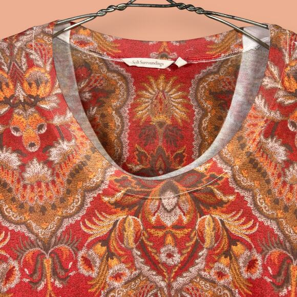 Soft Surroundings Size Medium Spice Market Burnt Orange Paisley Swing Tunic Top - Picture 3 of 8